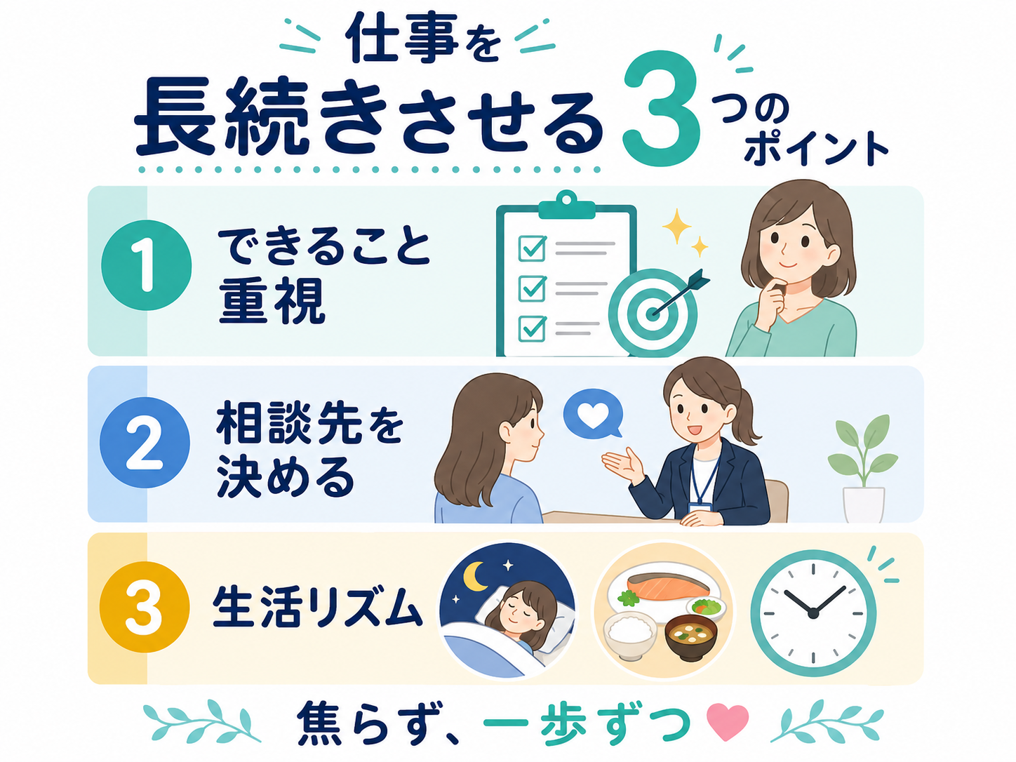 仕事を長続きさせる3つのポイント