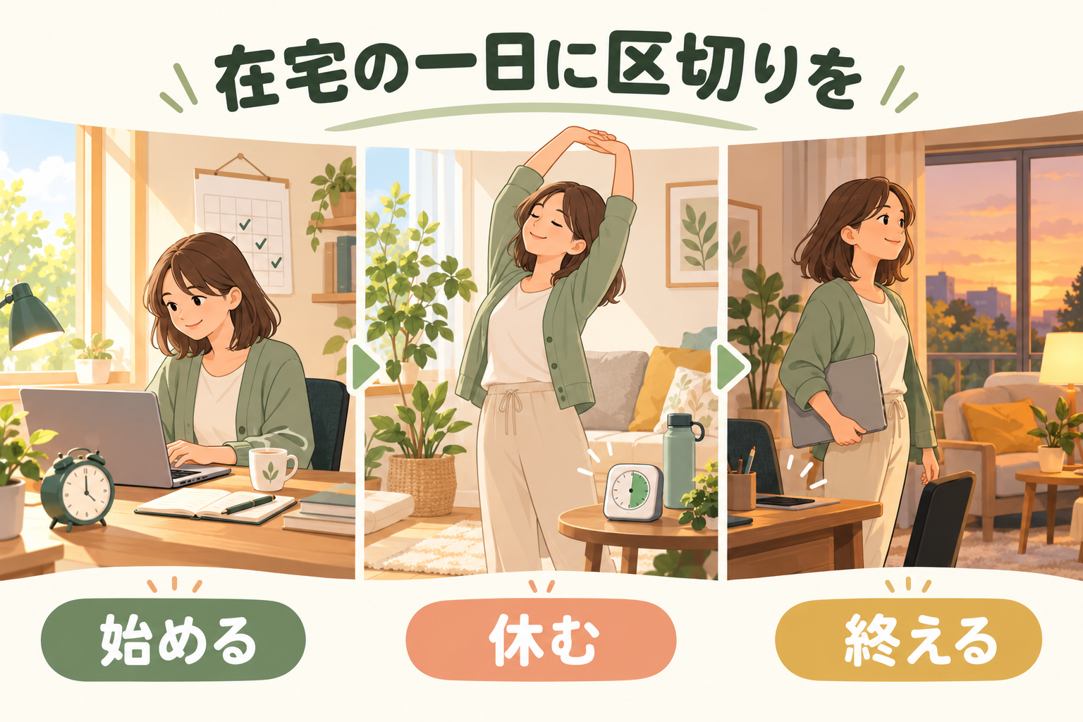 在宅の一日の区切りを