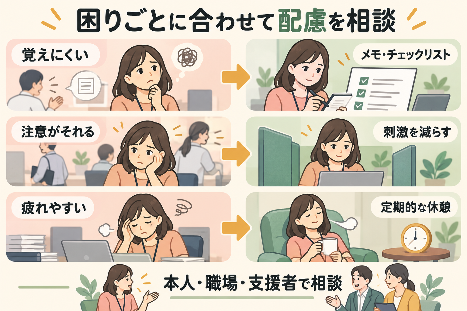 困りごとに合わせて配慮を相談